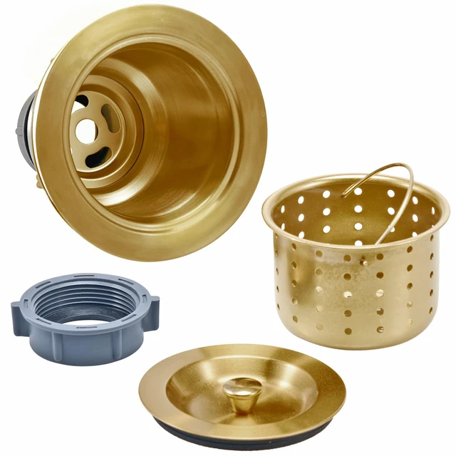 Alt view image 2 of 7 - 3-1/2 Inch Brass Sink Drain, Durable Stainless Steel Brass Kitchen Sink Drain Assembly Kit with Sink Strainer Waste Basket/Strainer Assembly/Sealing Lid for Standard Kitchen Sink