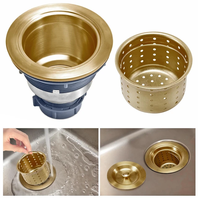 Alt view image 3 of 7 - 3-1/2 Inch Brass Sink Drain, Durable Stainless Steel Brass Kitchen Sink Drain Assembly Kit with Sink Strainer Waste Basket/Strainer Assembly/Sealing Lid for Standard Kitchen Sink