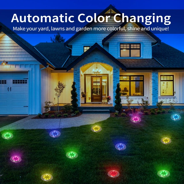 Alt view image 4 of 7 - Solar Ground Light Outdoor, 16 Pack 8 LED Color Changing Solar Disk Lights Waterproof Garden In-ground Pathway Lights Landscape Lighting for Lawn,Yard,Deck,Patio,Walkway (RGB)
