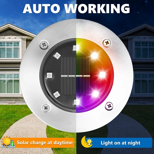 Alt view image 6 of 7 - Solar Ground Light Outdoor, 16 Pack 8 LED Color Changing Solar Disk Lights Waterproof Garden In-ground Pathway Lights Landscape Lighting for Lawn,Yard,Deck,Patio,Walkway (RGB)