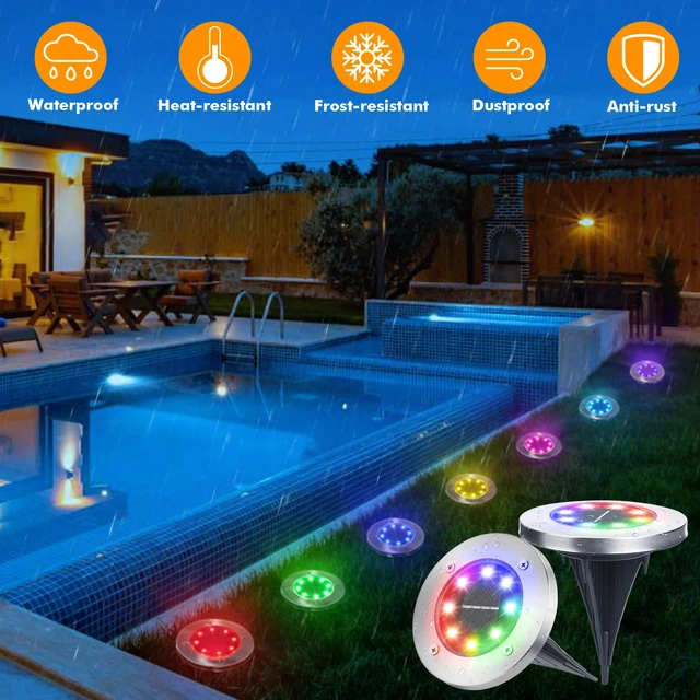 Alt view image 7 of 7 - Solar Ground Light Outdoor, 16 Pack 8 LED Color Changing Solar Disk Lights Waterproof Garden In-ground Pathway Lights Landscape Lighting for Lawn,Yard,Deck,Patio,Walkway (RGB)