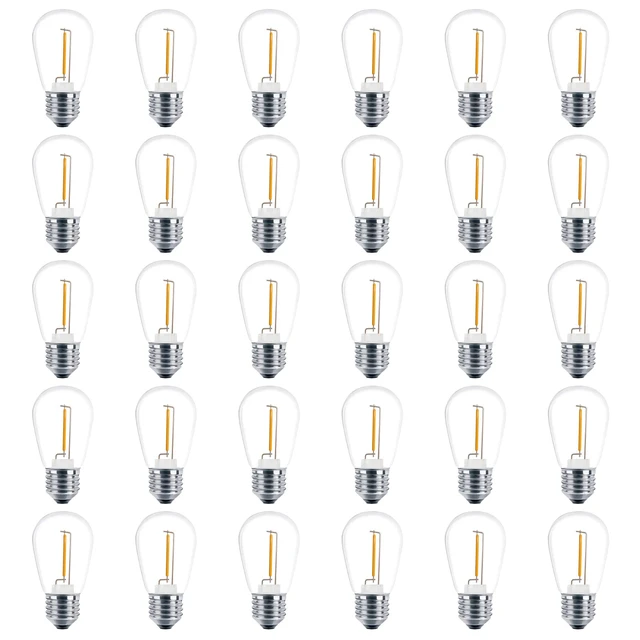 Main image of 30 Pack S14 LED Outdoor String Light Replacement Bulbs, Warm White 1W 120V, E26 Base, Shatterproof, Waterproof, 11W Equivalent Incandescent Bulbs for Patio Backyard Garden Cafe Bistro Deck