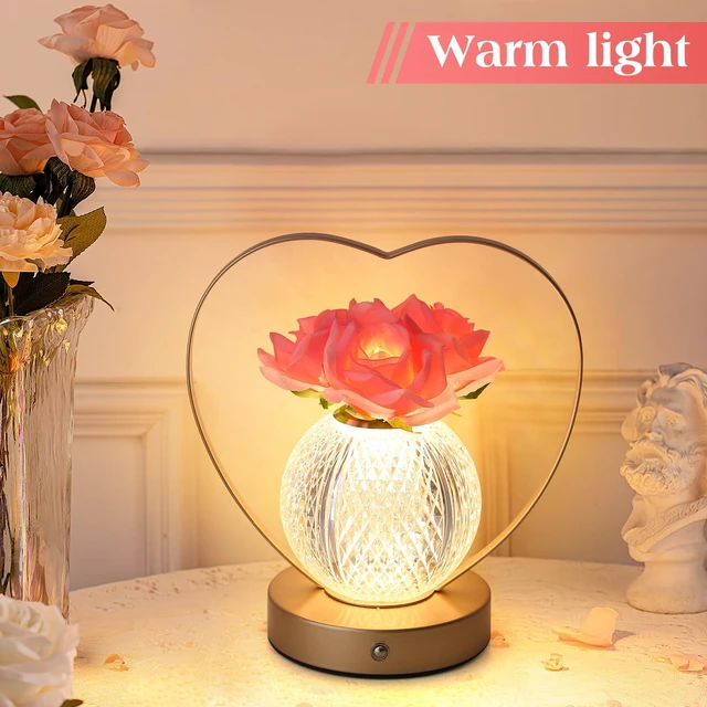 Alt view image 2 of 7 - Women Gifts Rose Flower Lamp Cordless LED Touch Lamp Decor Gift 3-Colour Infinitely Dimming,Small Night Light,Birthday Gifts for Women,Living Room Dining Room Bedroom Decor