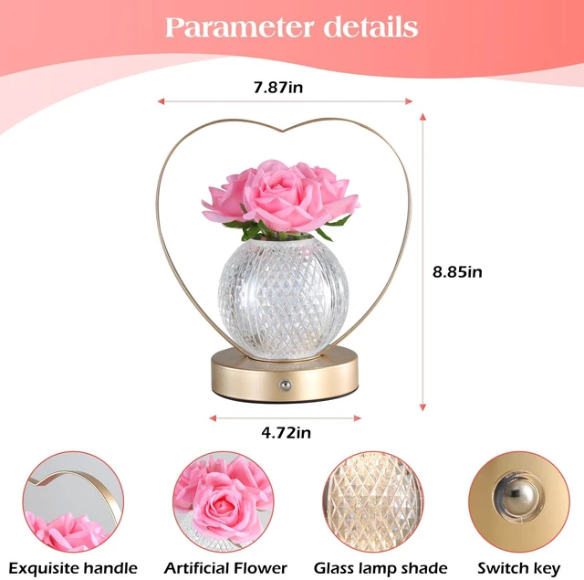 Alt view image 5 of 7 - Women Gifts Rose Flower Lamp Cordless LED Touch Lamp Decor Gift 3-Colour Infinitely Dimming,Small Night Light,Birthday Gifts for Women,Living Room Dining Room Bedroom Decor