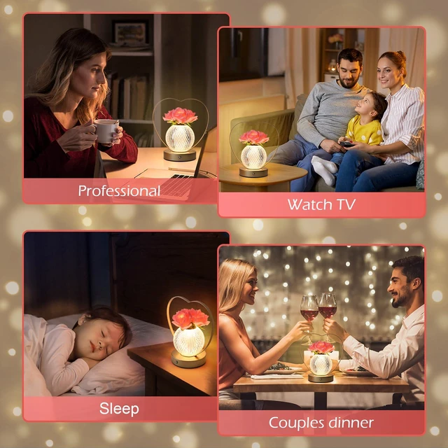 Alt view image 6 of 7 - Women Gifts Rose Flower Lamp Cordless LED Touch Lamp Decor Gift 3-Colour Infinitely Dimming,Small Night Light,Birthday Gifts for Women,Living Room Dining Room Bedroom Decor