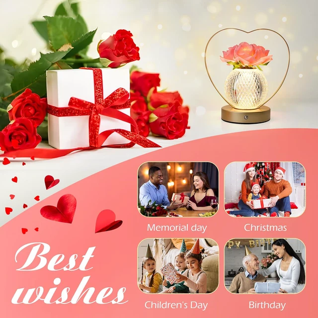 Alt view image 7 of 7 - Women Gifts Rose Flower Lamp Cordless LED Touch Lamp Decor Gift 3-Colour Infinitely Dimming,Small Night Light,Birthday Gifts for Women,Living Room Dining Room Bedroom Decor