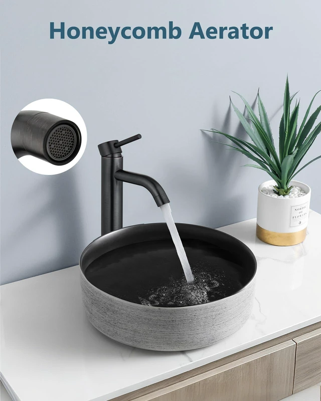 Alt view image 2 of 7 - Oil Rubbed Bronze Vessel Sink Faucet Tall Bathroom Faucet Stainless Steel Bathroom Sink Faucet Single Handle One Hole Round Body with Pop up Drain Basin Bowl Vanity Lavatory Mixer Tap