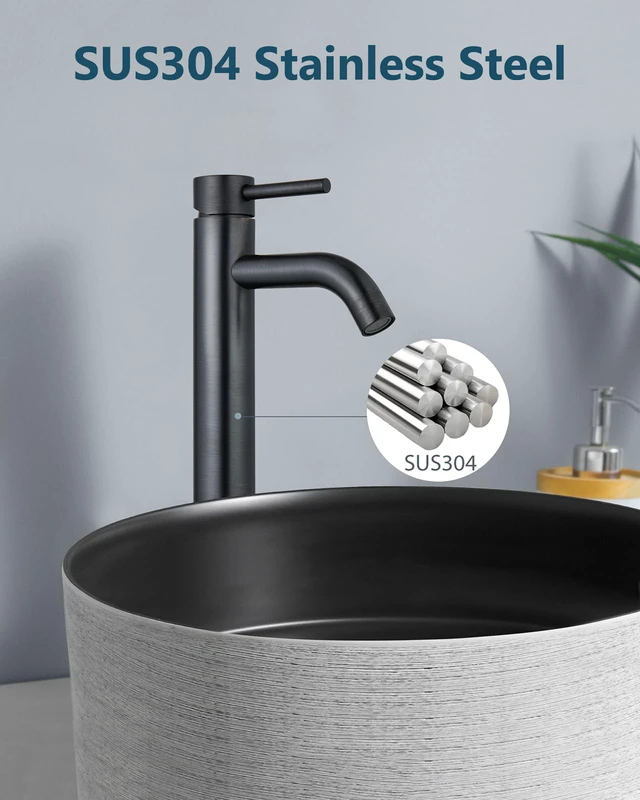 Alt view image 5 of 7 - Oil Rubbed Bronze Vessel Sink Faucet Tall Bathroom Faucet Stainless Steel Bathroom Sink Faucet Single Handle One Hole Round Body with Pop up Drain Basin Bowl Vanity Lavatory Mixer Tap