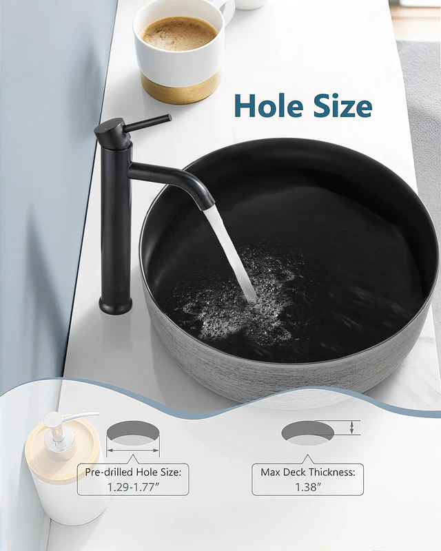 Alt view image 4 of 7 - Oil Rubbed Bronze Vessel Sink Faucet Tall Bathroom Faucet Stainless Steel Bathroom Sink Faucet Single Handle One Hole Round Body with Pop up Drain Basin Bowl Vanity Lavatory Mixer Tap