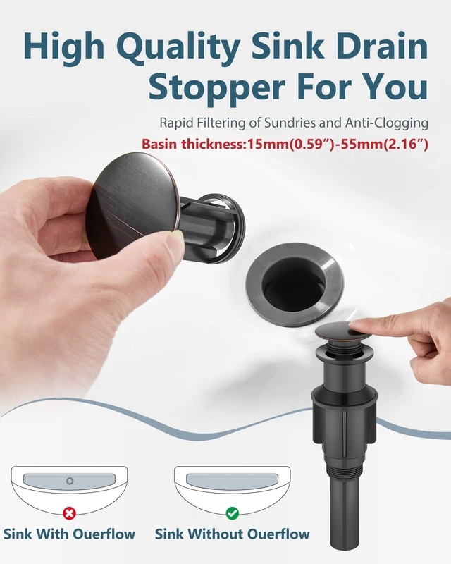 Alt view image 7 of 7 - Oil Rubbed Bronze Vessel Sink Faucet Tall Bathroom Faucet Stainless Steel Bathroom Sink Faucet Single Handle One Hole Round Body with Pop up Drain Basin Bowl Vanity Lavatory Mixer Tap