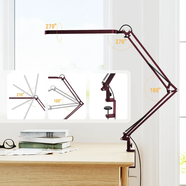 Alt view image 4 of 7 - Desk Lamp - LED Desk Light - 5 Color Modes X 11 Brightness Levels - Adjustable Swing Arm - Timmer & Memory Function - 12W Lamp for Desk - Red