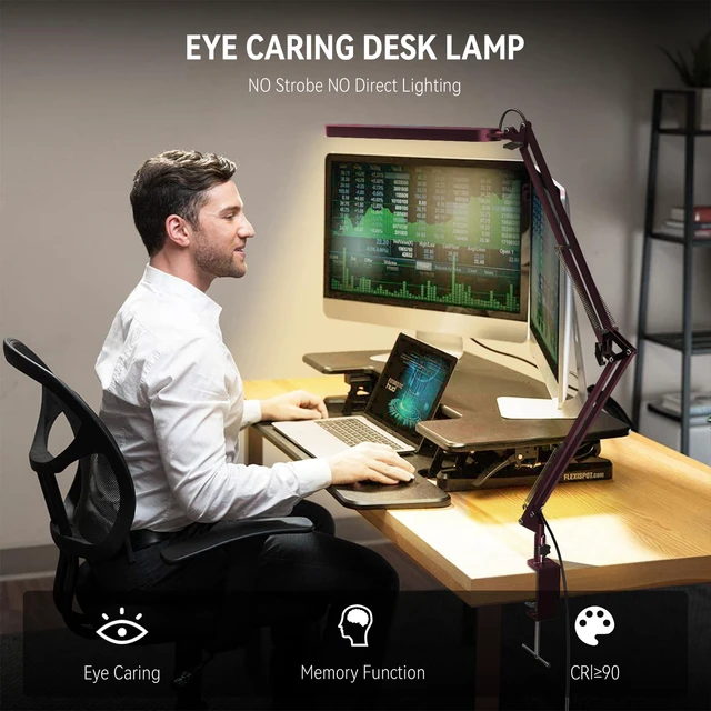 Alt view image 5 of 7 - Desk Lamp - LED Desk Light - 5 Color Modes X 11 Brightness Levels - Adjustable Swing Arm - Timmer & Memory Function - 12W Lamp for Desk - Red