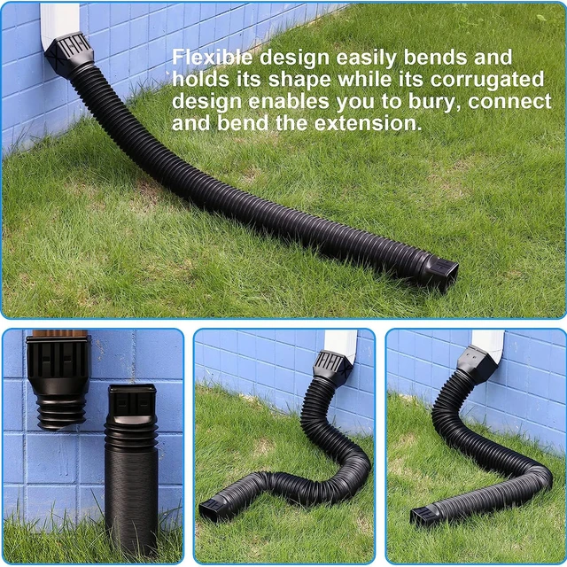 Alt view image 2 of 7 - 2 Pack Flexible Rain Gutter Downspout Extensions,Drain Downspout Extender,Gutter Extension Flexible,Down Spout Drain Extension Pipes,Extendable from 21 to 60 Inches (Black)