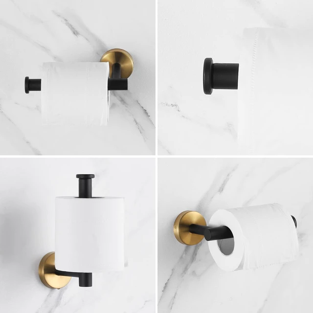 Alt view image 4 of 7 - Bathroom Hardware Set Black and GoldTowel Bar Set Including 2pcs 16inch Towel Bars, 2pcs Toilet Paper Holders, 2pcs Towel Rings and 4pcs Robe Towel Hooks