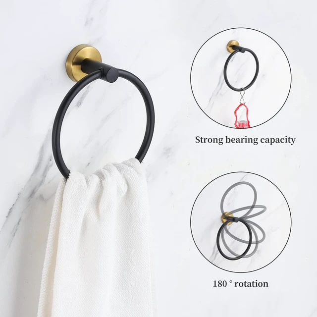 Alt view image 5 of 7 - Bathroom Hardware Set Black and GoldTowel Bar Set Including 2pcs 16inch Towel Bars, 2pcs Toilet Paper Holders, 2pcs Towel Rings and 4pcs Robe Towel Hooks