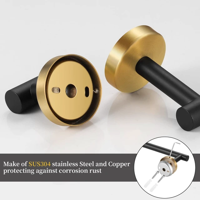 Alt view image 6 of 7 - Bathroom Hardware Set Black and GoldTowel Bar Set Including 2pcs 16inch Towel Bars, 2pcs Toilet Paper Holders, 2pcs Towel Rings and 4pcs Robe Towel Hooks