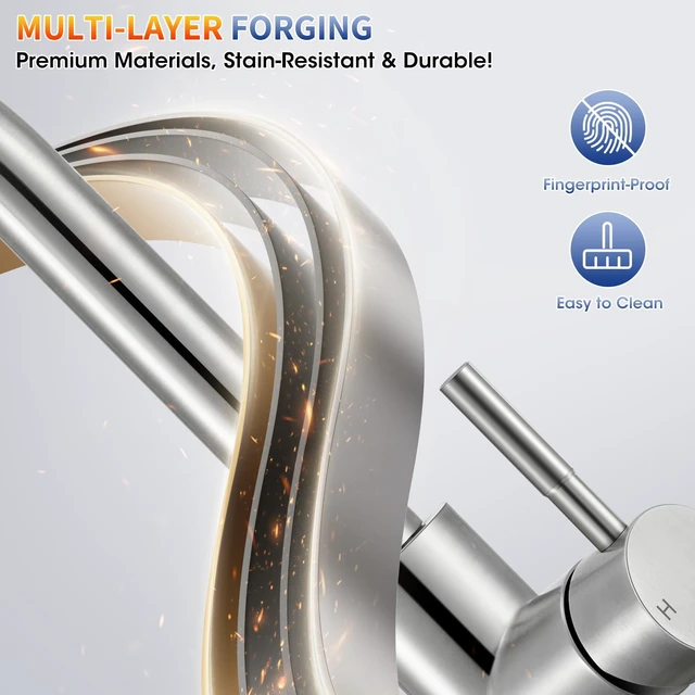 Alt view image 4 of 7 - Kitchen Faucets with Pull Down Sprayer, High Arc, Brushed Nickel Single Handle Stainless Steel Kitchen Sink Faucet, Single hole or 3 Hole, with spray head replacement