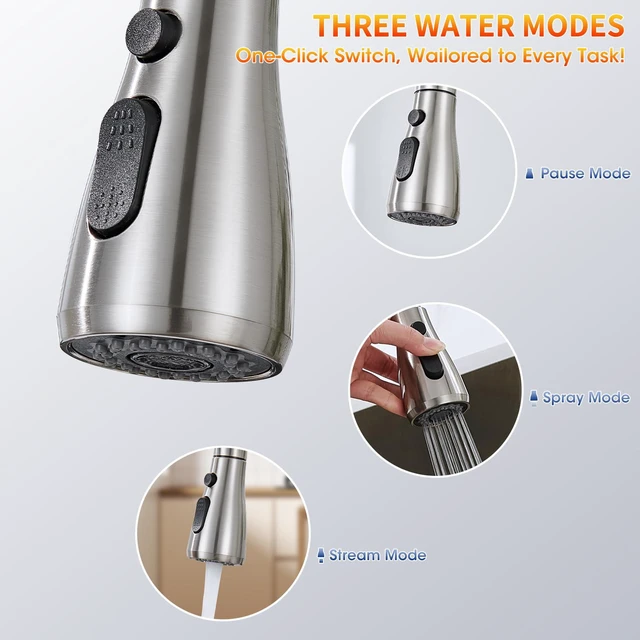 Alt view image 3 of 7 - Kitchen Faucets with Pull Down Sprayer, High Arc, Brushed Nickel Single Handle Stainless Steel Kitchen Sink Faucet, Single hole or 3 Hole, with spray head replacement