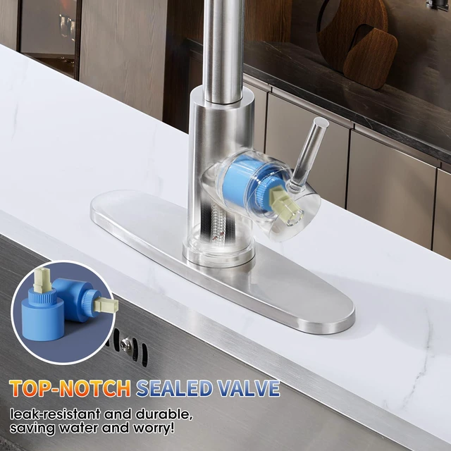 Alt view image 5 of 7 - Kitchen Faucets with Pull Down Sprayer, High Arc, Brushed Nickel Single Handle Stainless Steel Kitchen Sink Faucet, Single hole or 3 Hole, with spray head replacement