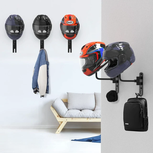 Alt view image 6 of 7 - Helmet Hanger Wall Mount 180° Swivel Helmet Holder for Motorcycle Bike Racing Outerwear Sports Gear (3 Pack)