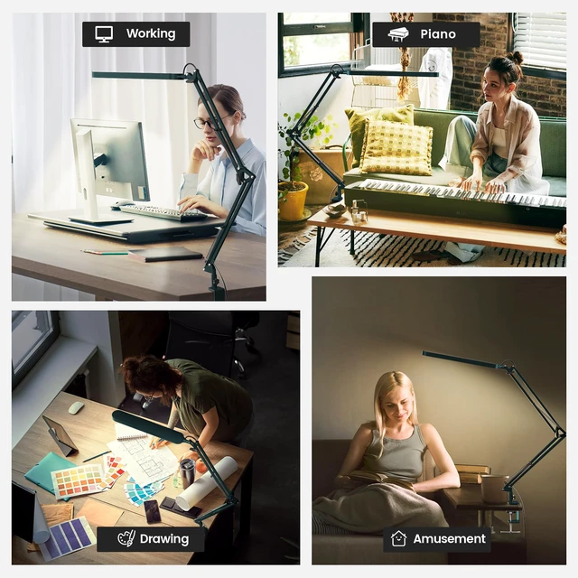 Alt view image 6 of 7 - Desk Lamp - LED Desk Light - 5 Color Modes X 11 Brightness Levels - Adjustable Swing Arm - Timmer & Memory Function - 12W Lamp for Desk - Green