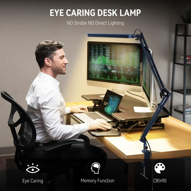Alt view image 5 of 7 - Desk Lamp - LED Desk Light - 5 Color Modes X 11 Brightness Levels - Adjustable Swing Arm - Timmer & Memory Function - 12W Lamp for Desk - Blue
