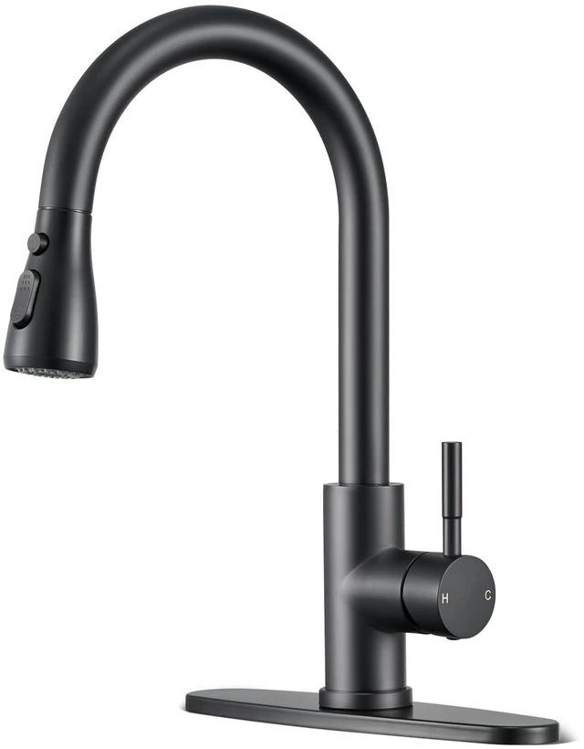 Main image of Matte Black Kitchen Faucets with Pull Down Sprayer, High Arc Single Handle Stainless Steel Kitchen Sink Faucet for 1 or 3 Hole, Ideal for Farmhouse RV Laundry Bar Camper & Commercial