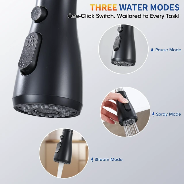 Alt view image 4 of 7 - Matte Black Kitchen Faucets with Pull Down Sprayer, High Arc Single Handle Stainless Steel Kitchen Sink Faucet for 1 or 3 Hole, Ideal for Farmhouse RV Laundry Bar Camper & Commercial