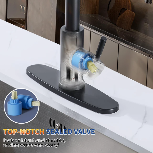 Alt view image 7 of 7 - Matte Black Kitchen Faucets with Pull Down Sprayer, High Arc Single Handle Stainless Steel Kitchen Sink Faucet for 1 or 3 Hole, Ideal for Farmhouse RV Laundry Bar Camper & Commercial