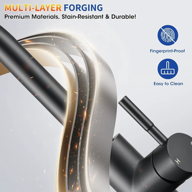 Alt view image 5 of 7 - Matte Black Kitchen Faucets with Pull Down Sprayer, High Arc Single Handle Stainless Steel Kitchen Sink Faucet for 1 or 3 Hole, Ideal for Farmhouse RV Laundry Bar Camper & Commercial