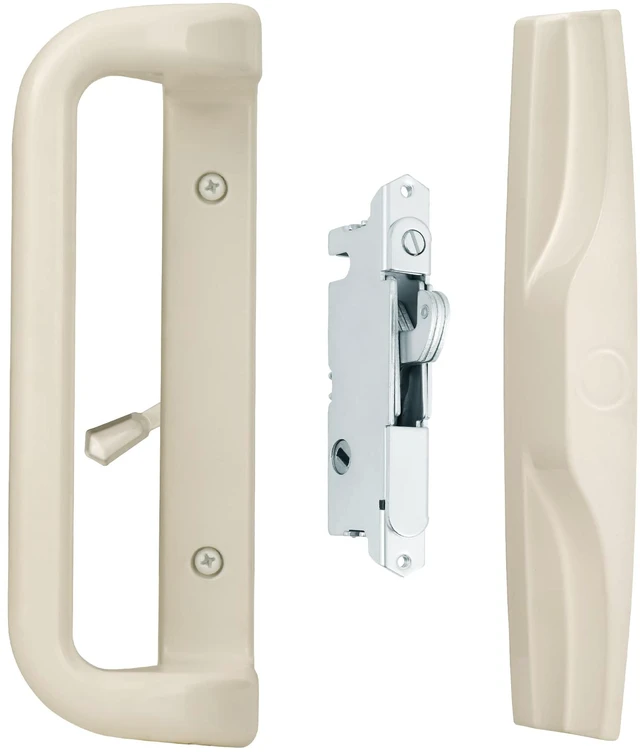 Main image of Sliding Patio Door Handle Set, Mortise Lock, 3-15/16", Beige Fits 1-1/4" to 2" thick sliding glass doors; reversible design. Key cylinder not included