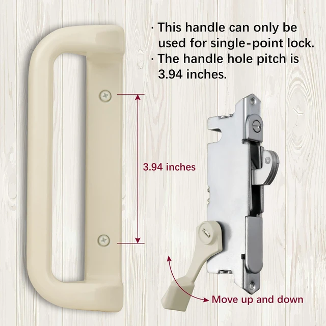Alt view image 4 of 7 - Beige Sliding Glass Door Handle Set with Lock and Key Fits 3-15/16 in screw holes; keyed mortise lock, reversible, for 1.25 to 2.25 in doors