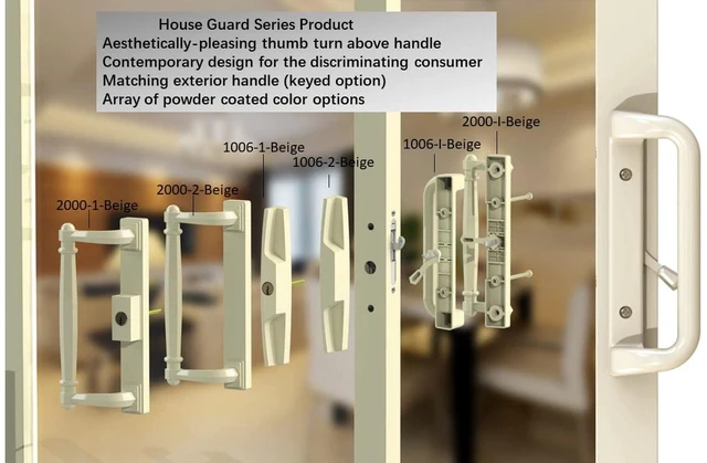 Alt view image 7 of 7 - Sliding Patio Door Handle Set, Mortise Lock, 3-15/16", Beige Fits 1-1/4" to 2" thick sliding glass doors; reversible design. Key cylinder not included