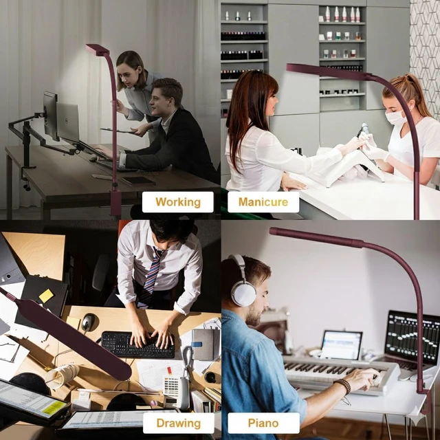 Alt view image 6 of 7 - LED Desk Lamp - Desk Light for Home Office - Flexible Gooseneck - 5 Color Modes X 11 Brightness Levels - 1300LM - Timmer & Memory Function - 12W Clip on Light - Red