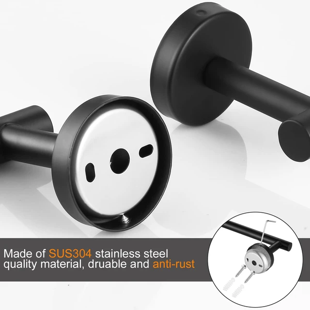 Alt view image 3 of 6 - Bathroom Hardware Set Black 10 Pieces, Towel Bar Set Matte Black Stainless Steel Towel Rack Set Includes 2PCS 16'' Towel bar, 4PCS Towel Hooks, 2PCS Toilet Paper Holder and 2PCS Towel Ring