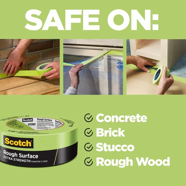 Alt view image 3 of 7 - Rough Surface Painter's Tape 2060-48MP, 1.88 in x 60.1 yd (48mm x 55m), 3-Pack Strong Adhesive, Clean Removal, Tear-Resistant Masking Tape, for Brick, Concrete, Stucco, Textured Surfaces