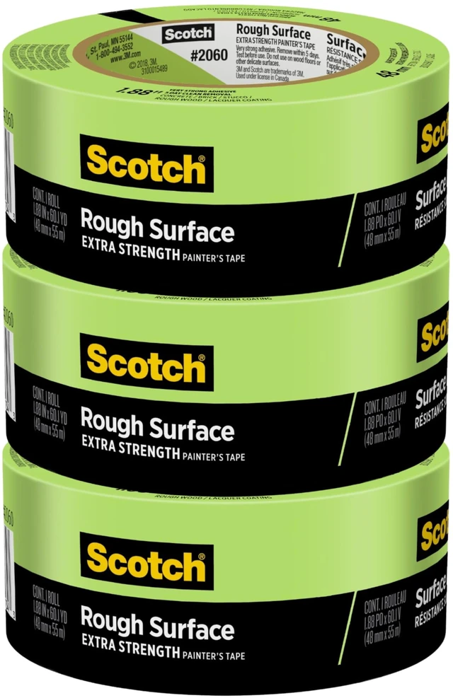 Main image of Rough Surface Painter's Tape 2060-48MP, 1.88 in x 60.1 yd (48mm x 55m), 3-Pack Strong Adhesive, Clean Removal, Tear-Resistant Masking Tape, for Brick, Concrete, Stucco, Textured Surfaces
