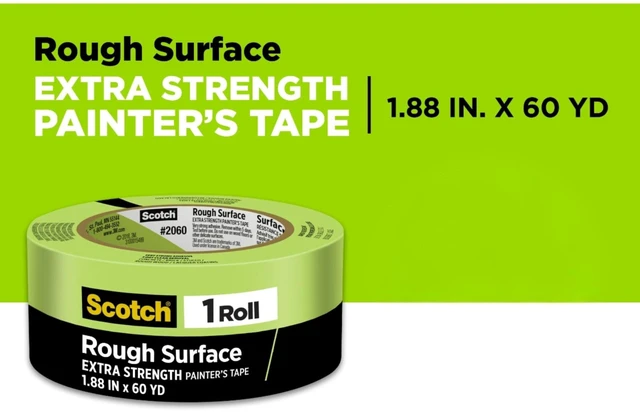 Alt view image 2 of 7 - Rough Surface Painter's Tape 2060-48MP, 1.88 in x 60.1 yd (48mm x 55m), 3-Pack Strong Adhesive, Clean Removal, Tear-Resistant Masking Tape, for Brick, Concrete, Stucco, Textured Surfaces