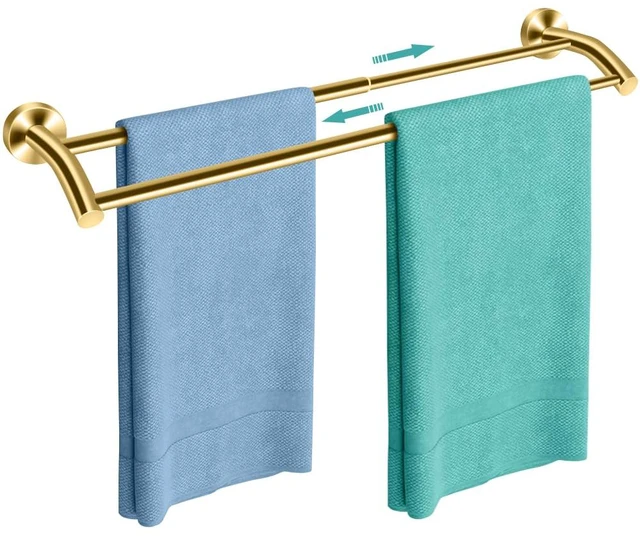 Main image of Gold Telescopic Double Towel Bar Wall Mount 14.5-24.8Inch Rustproof Towel Rack with Widened Spacing, Scratch-resistant & Durable for Bathroom Kitchen RV