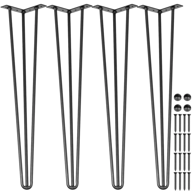 Main image of Hairpin Table Legs 28" Black Set of 4 Desk Legs 880lbs Load Capacity (Each 220lbs) Hairpin Desk Legs 3 Rods for Bench Desk Dining End Table Chairs Carbon Steel DIY Heavy Duty Furniture Legs