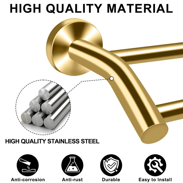 Alt view image 4 of 7 - Gold Telescopic Double Towel Bar Wall Mount 14.5-24.8Inch Rustproof Towel Rack with Widened Spacing, Scratch-resistant & Durable for Bathroom Kitchen RV