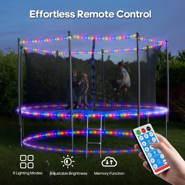 Alt view image 4 of 7 - Solar Rope Lights Outdoor, 132FT 400 LED (Multi-Colored- 2Pack) Type C & Solar, With Remote, IP67 Waterproof, 8 Modes, for Trampoline Camping Tent Patio Porch Garden Christmas