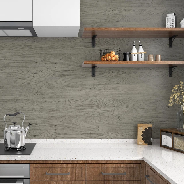 Alt view image 5 of 7 - Light Brown Wood Look Contact Paper Self Adhesive Wooden Wallpaper Peel and Stick Countertops Wood Grain Contact Paper for Kitchen Cabinet and Drawers Removable Wooden Vinyl Wrap 15.8" x 393"