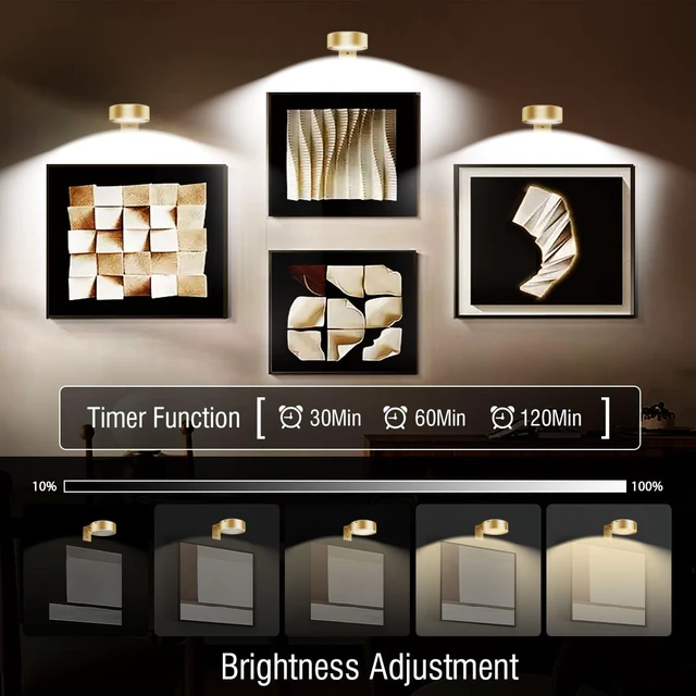 Alt view image 3 of 6 - Picture Lights for Wall,2000mAh Rechargeable Battery Poster Lights LED Magnetic Painting Light with Remote Control,3 Color Temps&12 RGB Timer Dimmable Wall Light for Art Display Wall Decor