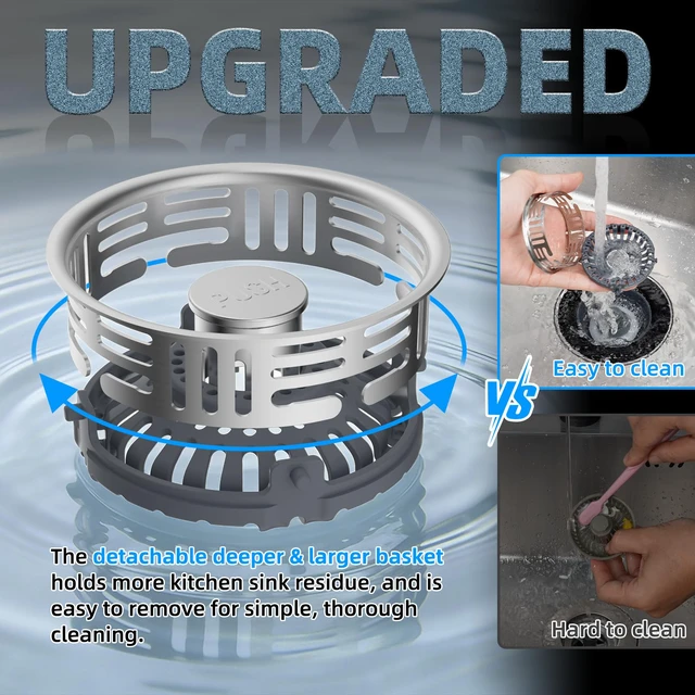 Alt view image 4 of 7 - 3 in 1 Kitchen Sink Drain Strainer, Stainless Steel Pop Up Stopper Larger & Deeper Anti-Clogging Basket, 3-Layer Seal, Detachable Sink Drain Plug for US Standard 3-1/2" Drain, Matte Black