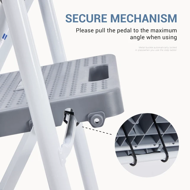 Alt view image 6 of 7 - 2 Step Ladder, Sturdy Step Stool with Anti-Slip Pedal & Comfortable Handrail, Portable Heavy Duty Stool for Kitchen, Garage & Outdoor, 800lbs, Grey
