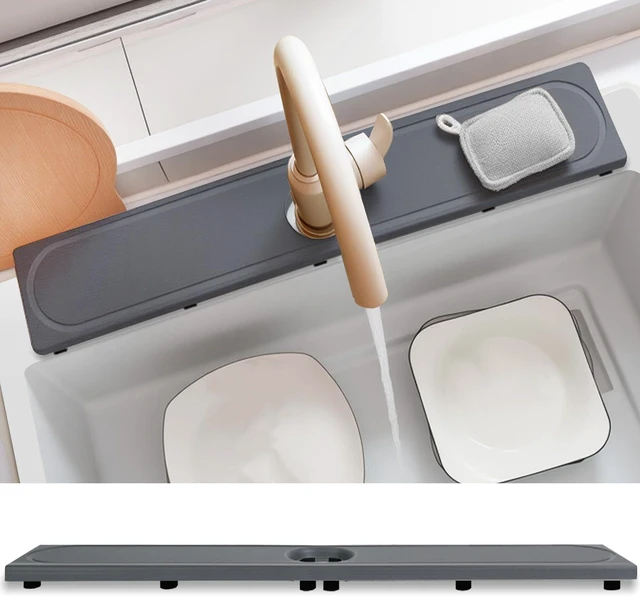 Main image of Faucet Mat for Kitchen Sink with Raised Feet, Fast Drying Diatomite Stone Sink Tray, Water Absorbent Faucet & Sink Splash Guard, Prevents Moisture Buildup, Durable Protector for Bathroom Counter