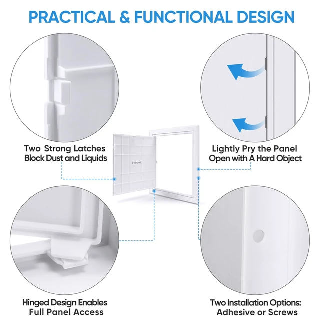 Alt view image 3 of 7 - 10" x 10" Access Panel for Drywall, ABS Wall Hole Cover, Access Door Durable ABS, Impact & UV Resistant, Paintable Textured Surface, Screw or Adhesive Mounting, for Plumbing, Wires, Cables