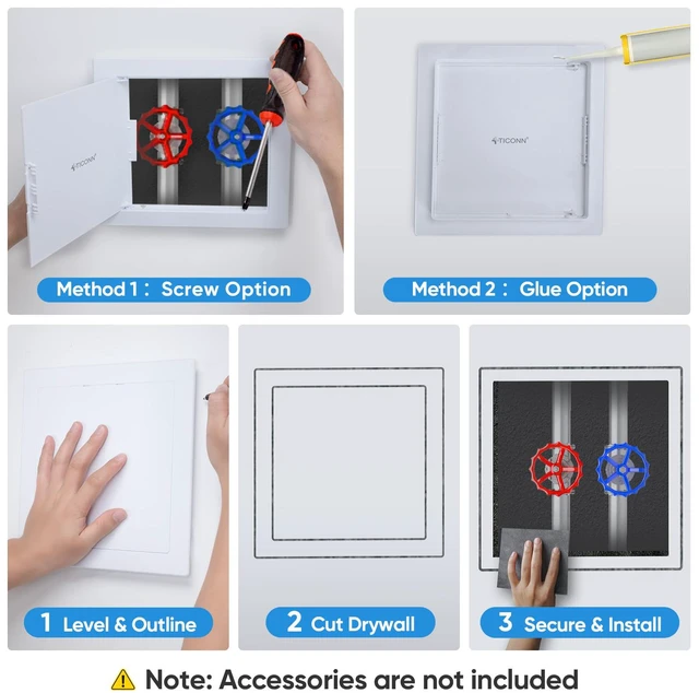 Alt view image 6 of 7 - 12" x 16" Access Panel for Drywall, ABS Wall Hole Cover, Access Door Durable ABS, Impact & UV Resistant, Paintable Textured Surface, Screw or Adhesive Mounting, for Plumbing, Wires, Cables