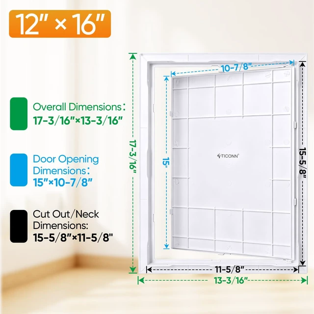 Alt view image 2 of 7 - 12" x 16" Access Panel for Drywall, ABS Wall Hole Cover, Access Door Durable ABS, Impact & UV Resistant, Paintable Textured Surface, Screw or Adhesive Mounting, for Plumbing, Wires, Cables